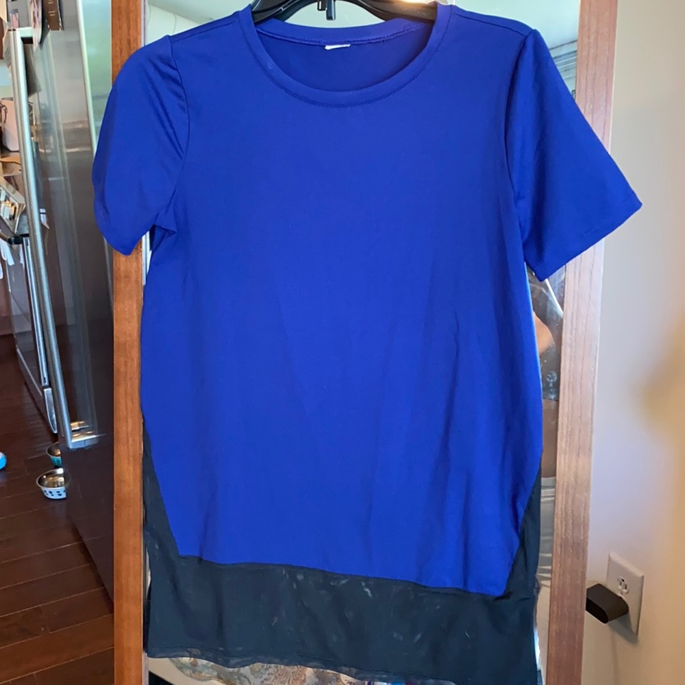 Black mesh dark blue running top
